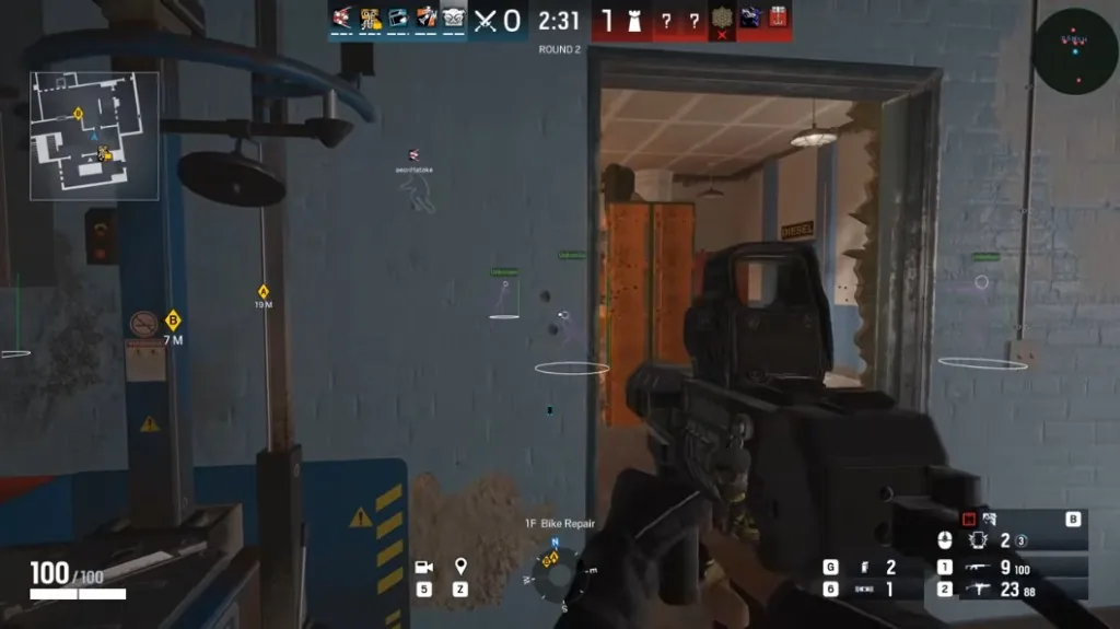 Rainbow Six Siege box ESP and skeleton through walls in Garage